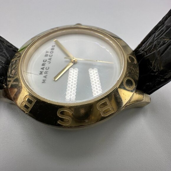 Marc By Marc Jacobs Blade Watch Women Gold Tone Black Band New Battery 9" - Picture 4 of 15